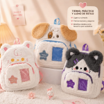 Mochila de Peluche Infantil Kawaii con Diseños de Animales y Bolsillo Transparente