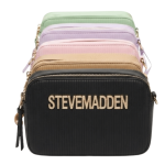 Bolso Bandolera Texturizado con Logo Metálico Dorado "STEVE MADDEN" y Cremalleras Dobles - Ref. 10548 NO