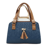 Bolso de Mano Estructurado con Textura en Relieve, Asas Superiores en Contraste y Colgante de Lazo y Borlas