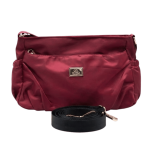 Bolso Bandolera de Nylon y Poliéster en Color Borgoña con Detalles Dorados